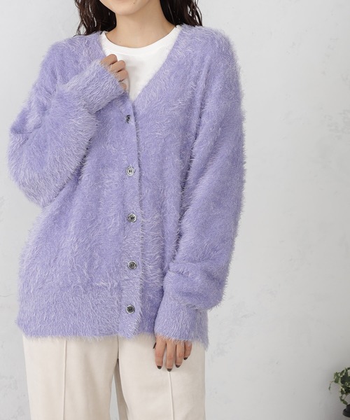 FOUND GOOD（ファウンドグッド）の「シャギーニットBIGカーデ（カーディガン/ボレロ・レディース・グリーン系2/ブラウン系3/パープル系2/アイボリー/ブラック・L/M）」の5枚目の写真