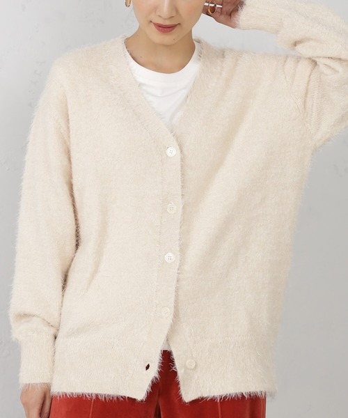 FOUND GOOD（ファウンドグッド）の「シャギーニットBIGカーデ（カーディガン/ボレロ・レディース・グリーン系2/ブラウン系3/パープル系2/アイボリー/ブラック・L/M）」の3枚目の写真