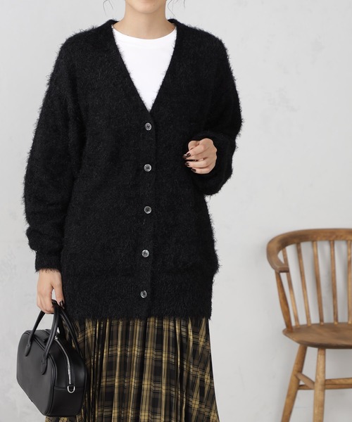 FOUND GOOD（ファウンドグッド）の「シャギーニットBIGカーデ（カーディガン/ボレロ・レディース・グリーン系2/ブラウン系3/パープル系2/アイボリー/ブラック・L/M）」の6枚目の写真