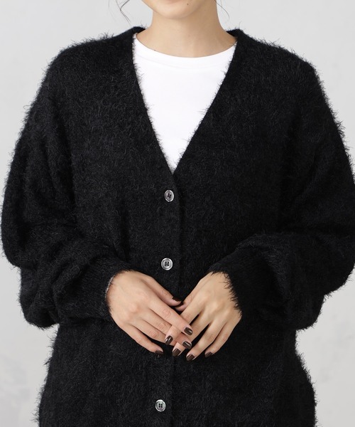 FOUND GOOD（ファウンドグッド）の「シャギーニットBIGカーデ（カーディガン/ボレロ・レディース・グリーン系2/ブラウン系3/パープル系2/アイボリー/ブラック・L/M）」の8枚目の写真