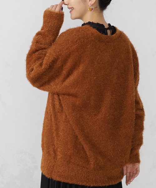 FOUND GOOD（ファウンドグッド）の「シャギーニットBIGカーデ（カーディガン/ボレロ・レディース・グリーン系2/ブラウン系3/パープル系2/アイボリー/ブラック・L/M）」の11枚目の写真