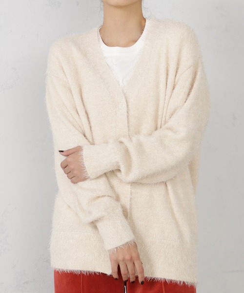 FOUND GOOD（ファウンドグッド）の「シャギーニットBIGカーデ（カーディガン/ボレロ・レディース・グリーン系2/ブラウン系3/パープル系2/アイボリー/ブラック・L/M）」の15枚目の写真