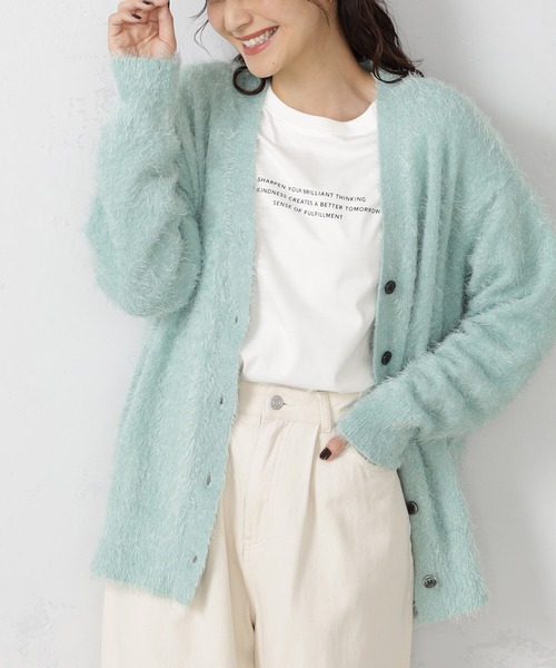 FOUND GOOD（ファウンドグッド）の「シャギーニットBIGカーデ（カーディガン/ボレロ・レディース・グリーン系2/ブラウン系3/パープル系2/アイボリー/ブラック・L/M）」の18枚目の写真