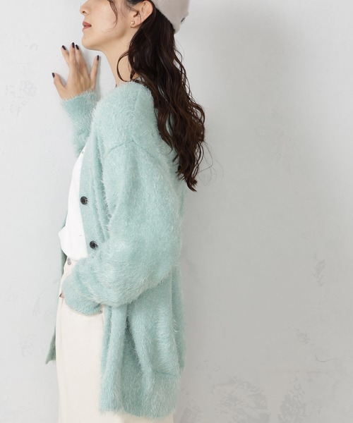 FOUND GOOD（ファウンドグッド）の「シャギーニットBIGカーデ（カーディガン/ボレロ・レディース・グリーン系2/ブラウン系3/パープル系2/アイボリー/ブラック・L/M）」の19枚目の写真