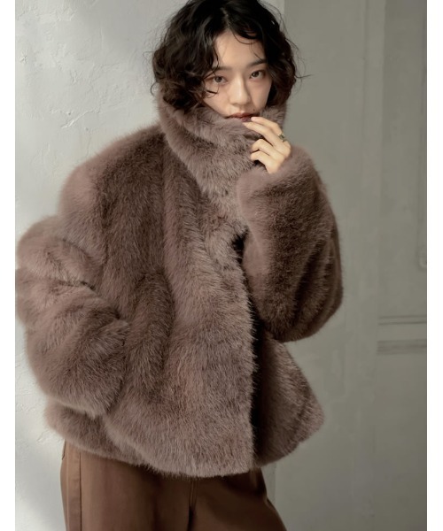 leinwände ブラウンファーショートコート leinwände ブラウンファーショートコート ショートフェイクファー