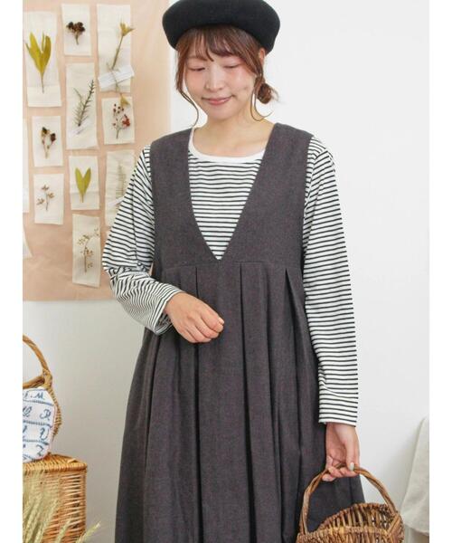 Samansa Mos2（サマンサ モスモス）の「スラブ天竺ベーシックインナー（Tシャツ/カットソー・レディース・オフホワイト/ブラック・F）」の3枚目の写真