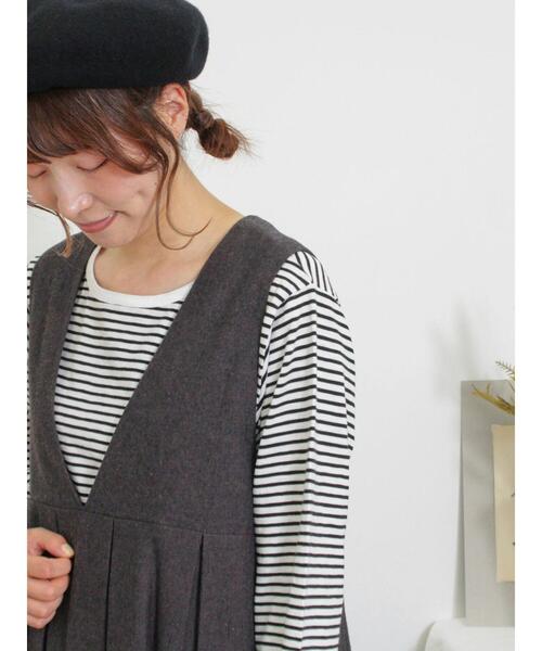 Samansa Mos2（サマンサ モスモス）の「スラブ天竺ベーシックインナー（Tシャツ/カットソー・レディース・オフホワイト/ブラック・F）」の4枚目の写真