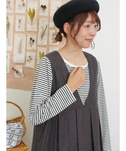 Samansa Mos2（サマンサ モスモス）の「スラブ天竺ベーシックインナー（Tシャツ/カットソー・レディース・オフホワイト/ブラック・F）」の5枚目の写真