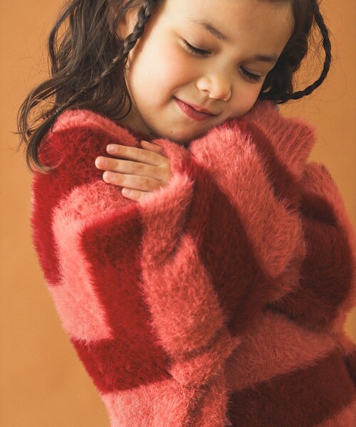 B:MING by BEAMS(ビーミングバイビームス)の「シャギー ボーダー ニット プルオーバー 2024FW(90~140cm)(ニット/セーター・キッズ・グレー/ピンク・S(90-100)/M(110-120)/L(130-140))」の2枚目の写真