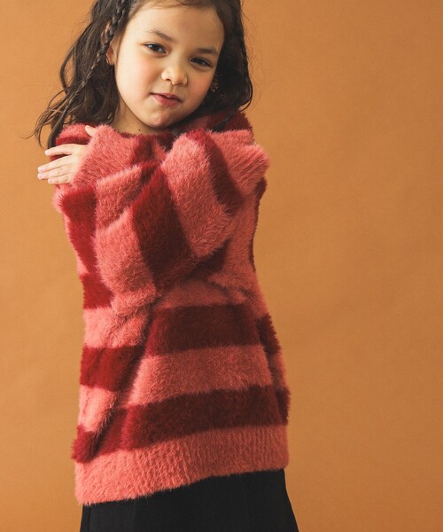 B:MING by BEAMS(ビーミングバイビームス)の「シャギー ボーダー ニット プルオーバー 2024FW(90~140cm)(ニット/セーター・キッズ・グレー/ピンク・S(90-100)/M(110-120)/L(130-140))」の22枚目の写真