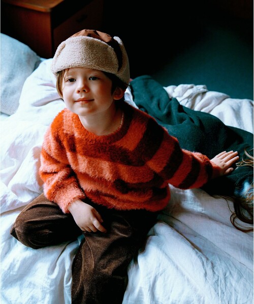 B:MING by BEAMS(ビーミングバイビームス)の「シャギー ボーダー ニット プルオーバー 2024FW(90~140cm)(ニット/セーター・キッズ・グレー/ピンク・S(90-100)/M(110-120)/L(130-140))」の4枚目の写真