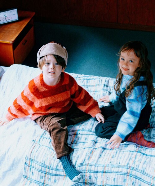 B:MING by BEAMS(ビーミングバイビームス)の「シャギー ボーダー ニット プルオーバー 2024FW(90~140cm)(ニット/セーター・キッズ・グレー/ピンク・S(90-100)/M(110-120)/L(130-140))」の5枚目の写真