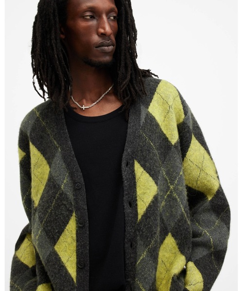 ALLSAINTS（オールセインツ）の「JOKER RELAXED ARGYLE JACQUARD CARDIGAN | JOKER リラックス アーガイル ジャカード カーディガン（カーディガン/ボレロ・メンズ・ブラック系その他・M/XS/S）」の2枚目の写真