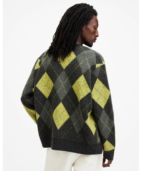 ALLSAINTS（オールセインツ）の「JOKER RELAXED ARGYLE JACQUARD CARDIGAN | JOKER リラックス アーガイル ジャカード カーディガン（カーディガン/ボレロ・メンズ・ブラック系その他・M/XS/S）」の6枚目の写真