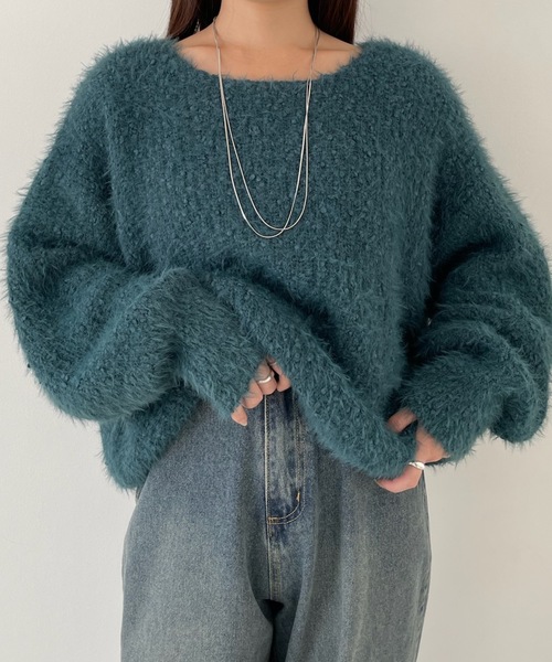 PURE BRIGHT(ピュアブライト)の「ボリュームスリーブシャギーニット(ニット/セーター・レディース・グリーン/チャコールグレー/アイボリー・FREE)」の3枚目の写真