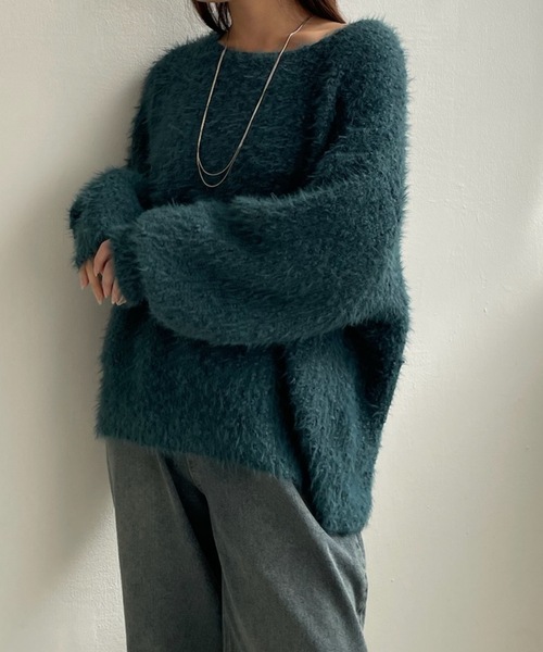 PURE BRIGHT(ピュアブライト)の「ボリュームスリーブシャギーニット(ニット/セーター・レディース・グリーン/チャコールグレー/アイボリー・FREE)」の6枚目の写真