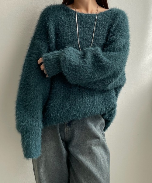 PURE BRIGHT(ピュアブライト)の「ボリュームスリーブシャギーニット(ニット/セーター・レディース・グリーン/チャコールグレー/アイボリー・FREE)」の7枚目の写真