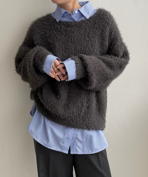 PURE BRIGHT(ピュアブライト)の「ボリュームスリーブシャギーニット(ニット/セーター・レディース・グリーン/チャコールグレー/アイボリー・FREE)」の21枚目の写真