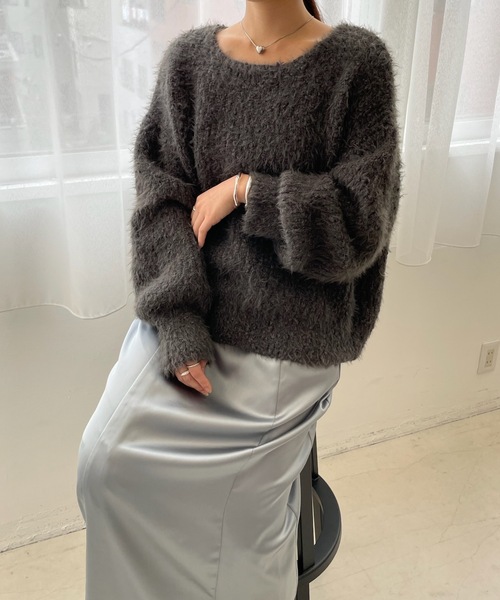 PURE BRIGHT(ピュアブライト)の「ボリュームスリーブシャギーニット(ニット/セーター・レディース・グリーン/チャコールグレー/アイボリー・FREE)」の13枚目の写真