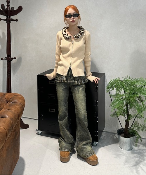 レオパードフェイクファーリブニット（ニット/セーター