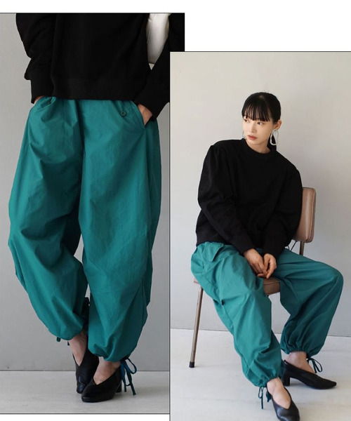 MIMIMEMETE(ミミメメット)の「パラシュート ワイドパンツ(その他パンツ・レディース・ブラック/ブルーグリーン・M)」の4枚目の写真