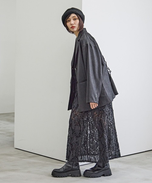 PAGEBOY（ページボーイ）の「チュールジャガードキャミワンピース（ワンピース・レディース・ブラック/オフホワイト・FREE）」の3枚目の写真