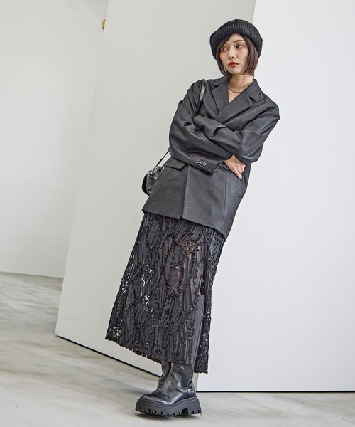 PAGEBOY（ページボーイ）の「チュールジャガードキャミワンピース（ワンピース・レディース・ブラック/オフホワイト・FREE）」の4枚目の写真