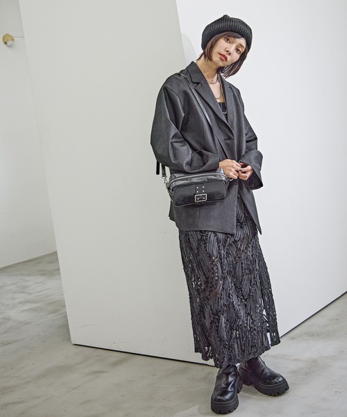 PAGEBOY（ページボーイ）の「チュールジャガードキャミワンピース（ワンピース・レディース・ブラック/オフホワイト・FREE）」の6枚目の写真