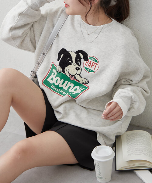 continuer de NICE CLAUP(コンティニューデナイスクラップ)の「ボーダーコリー相良刺繍BIGプルオーバー(スウェット・レディース・スミクロ/オートミール/ブルー/オフホワイト・FREE)」の4枚目の写真