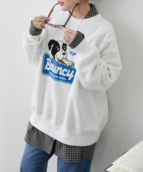 continuer de NICE CLAUP(コンティニューデナイスクラップ)の「ボーダーコリー相良刺繍BIGプルオーバー(スウェット・レディース・スミクロ/オートミール/ブルー/オフホワイト・FREE)」の5枚目の写真