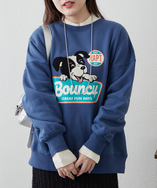continuer de NICE CLAUP(コンティニューデナイスクラップ)の「ボーダーコリー相良刺繍BIGプルオーバー(スウェット・レディース・スミクロ/オートミール/ブルー/オフホワイト・FREE)」の15枚目の写真