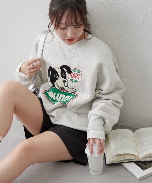 continuer de NICE CLAUP(コンティニューデナイスクラップ)の「ボーダーコリー相良刺繍BIGプルオーバー(スウェット・レディース・スミクロ/オートミール/ブルー/オフホワイト・FREE)」の18枚目の写真