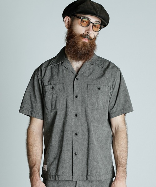 Schott（ショット）の「Schott/ショット/COTTON COVERT SS SHIRT/コットンコバート 半袖 シャツ（シャツ/ブラウス・メンズ・ネイビー/ブラック・XL/2XL/M/L）」の2枚目の写真