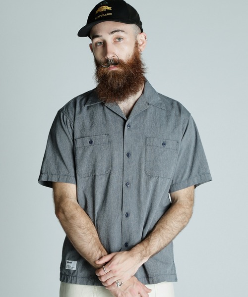 Schott（ショット）の「Schott/ショット/COTTON COVERT SS SHIRT/コットンコバート 半袖 シャツ（シャツ/ブラウス・メンズ・ネイビー/ブラック・XL/2XL/M/L）」の4枚目の写真