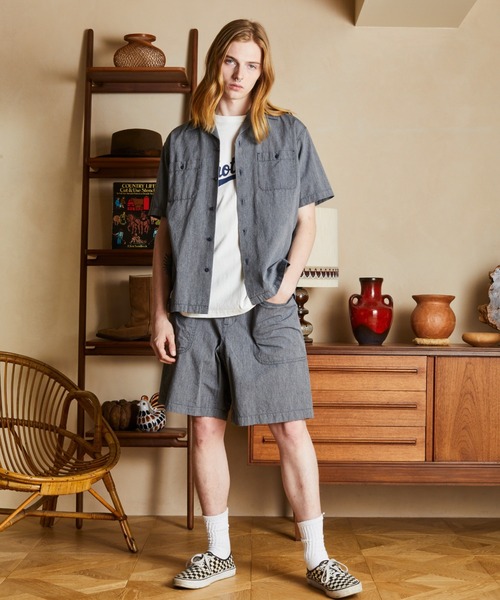 Schott（ショット）の「Schott/ショット/COTTON COVERT SS SHIRT/コットンコバート 半袖 シャツ（シャツ/ブラウス・メンズ・ネイビー/ブラック・XL/2XL/M/L）」の3枚目の写真