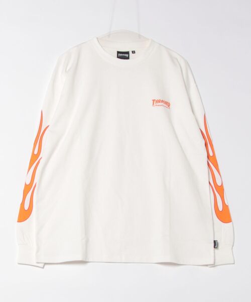 FLAME Sleeve L/S T-SHIRTS/スラッシャーサイドフレームプリントデザイン長袖Tシャツ（Tシャツ/カットソー）｜THRASHER（スラッシャー）
