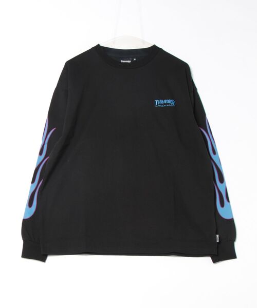 FLAME Sleeve L/S T-SHIRTS/スラッシャーサイドフレームプリントデザイン長袖Tシャツ（Tシャツ/カットソー）｜THRASHER（スラッシャー）