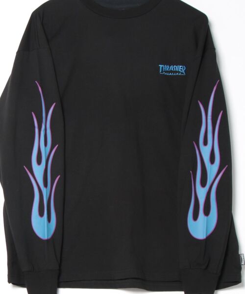 FLAME Sleeve L/S T-SHIRTS/スラッシャーサイドフレームプリントデザイン長袖Tシャツ（Tシャツ/カットソー）｜THRASHER（スラッシャー）