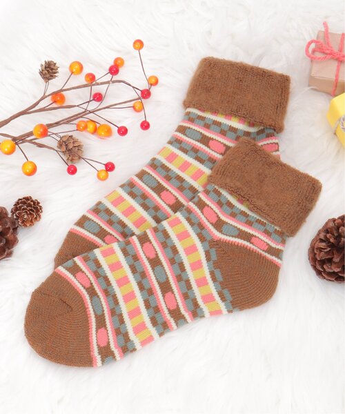 LBC（エルビーシー）の「裏起毛ソックス ノルディック（ソックス/靴下・レディース・オフホワイト/ブルー/ブラウン・FREE）」の2枚目の写真