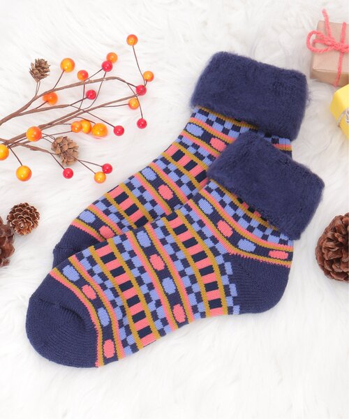 LBC（エルビーシー）の「裏起毛ソックス ノルディック（ソックス/靴下・レディース・オフホワイト/ブルー/ブラウン・FREE）」の3枚目の写真