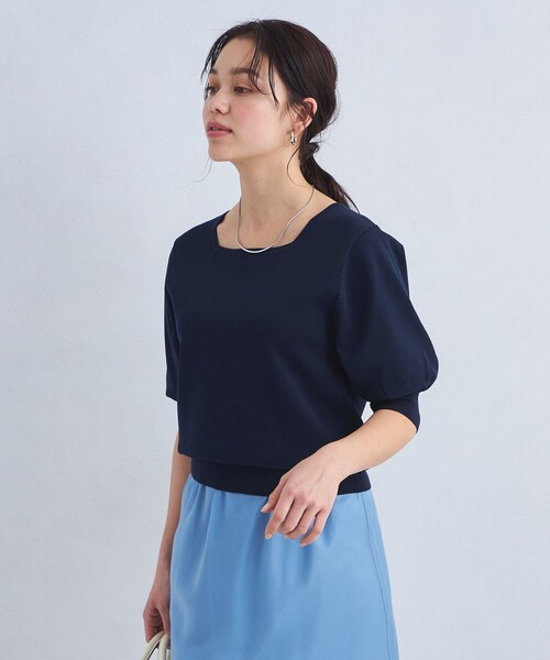 green label relaxing（グリーンレーベルリラクシング）の「フォルム スリーブ スクエア ネック プルオーバー ニット（ニット/セーター・レディース・ネイビー/その他1/その他2/ホワイト/ケリーグリーン/イエロー・FREE）」の9枚目の写真