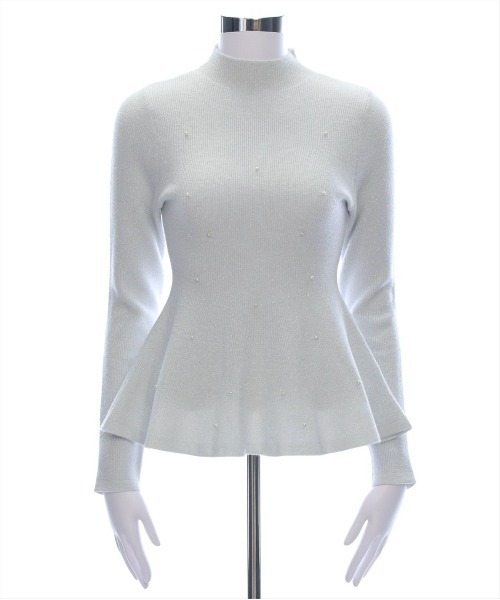 CLEAR BASIC（クリアベーシック）の「パール付きペプラムニットトップス[オフィスカジュアル フェミニン 上品]≪再入荷≫（ニット/セーター・レディース・ピンク/ライトグレー/サックスブルー/アイボリー・F）」の18枚目の写真