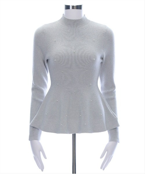 CLEAR BASIC（クリアベーシック）の「パール付きペプラムニットトップス[オフィスカジュアル フェミニン 上品]≪再入荷≫（ニット/セーター・レディース・ピンク/ライトグレー/サックスブルー/アイボリー・F）」の19枚目の写真