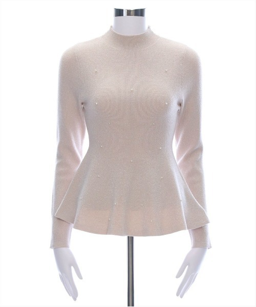 CLEAR BASIC（クリアベーシック）の「パール付きペプラムニットトップス[オフィスカジュアル フェミニン 上品]≪再入荷≫（ニット/セーター・レディース・ピンク/ライトグレー/サックスブルー/アイボリー・F）」の20枚目の写真