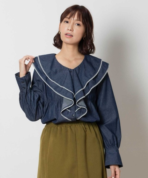 ブラウス シャツ 「SOMETHING」フリルカラーデニムシャツ レディース SOMETHING フリルカラーデニムブラウス（シャツ/ブラウス
