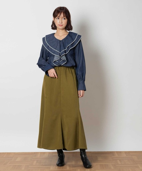 SOMETHING（サムシング）の「SOMETHING(サムシング)【レディース】【WEB限定】フリルカラーデニムシャツ（シャツ/ブラウス・レディース・ノンウォッシュ・S/M）」の8枚目の写真