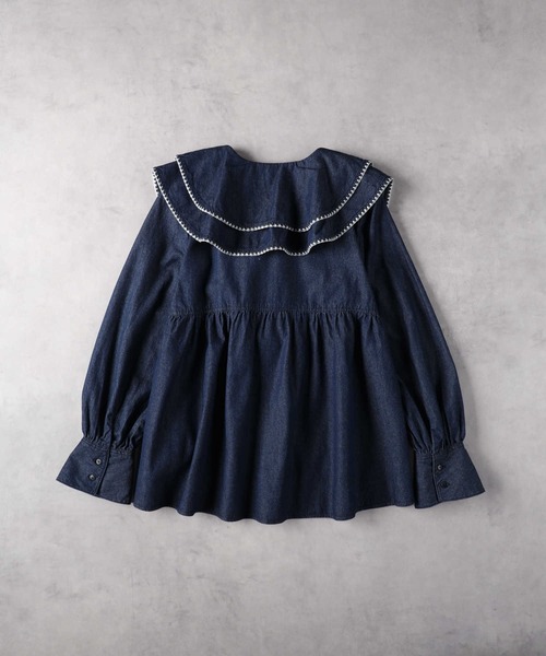 SOMETHING（サムシング）の「SOMETHING(サムシング)【レディース】【WEB限定】フリルカラーデニムシャツ（シャツ/ブラウス・レディース・ノンウォッシュ・S/M）」の3枚目の写真