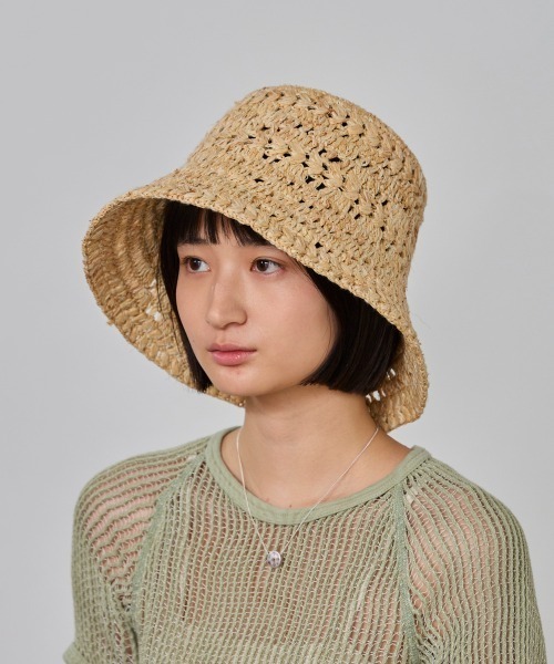 OVERRIDE（オーバーライド）の「OVERRIDE  RAFFIA CROCHET HAT SG / オーバーライド（ハット・レディース・ナチュラル/オレンジ/グリーン・M/57.5cm）」の4枚目の写真