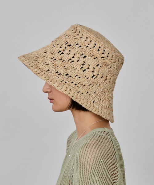 OVERRIDE（オーバーライド）の「OVERRIDE  RAFFIA CROCHET HAT SG / オーバーライド（ハット・レディース・ナチュラル/オレンジ/グリーン・M/57.5cm）」の5枚目の写真