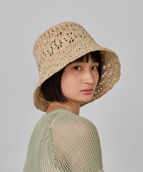 OVERRIDE（オーバーライド）の「OVERRIDE  RAFFIA CROCHET HAT SG / オーバーライド（ハット・レディース・ナチュラル/オレンジ/グリーン・M/57.5cm）」の6枚目の写真
